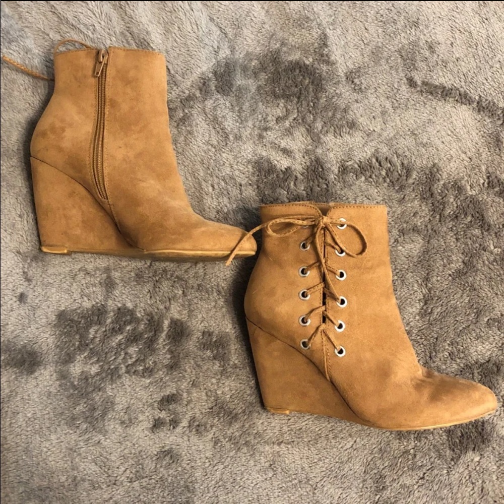 Forever 21 Lace Up Wedge Booties 6